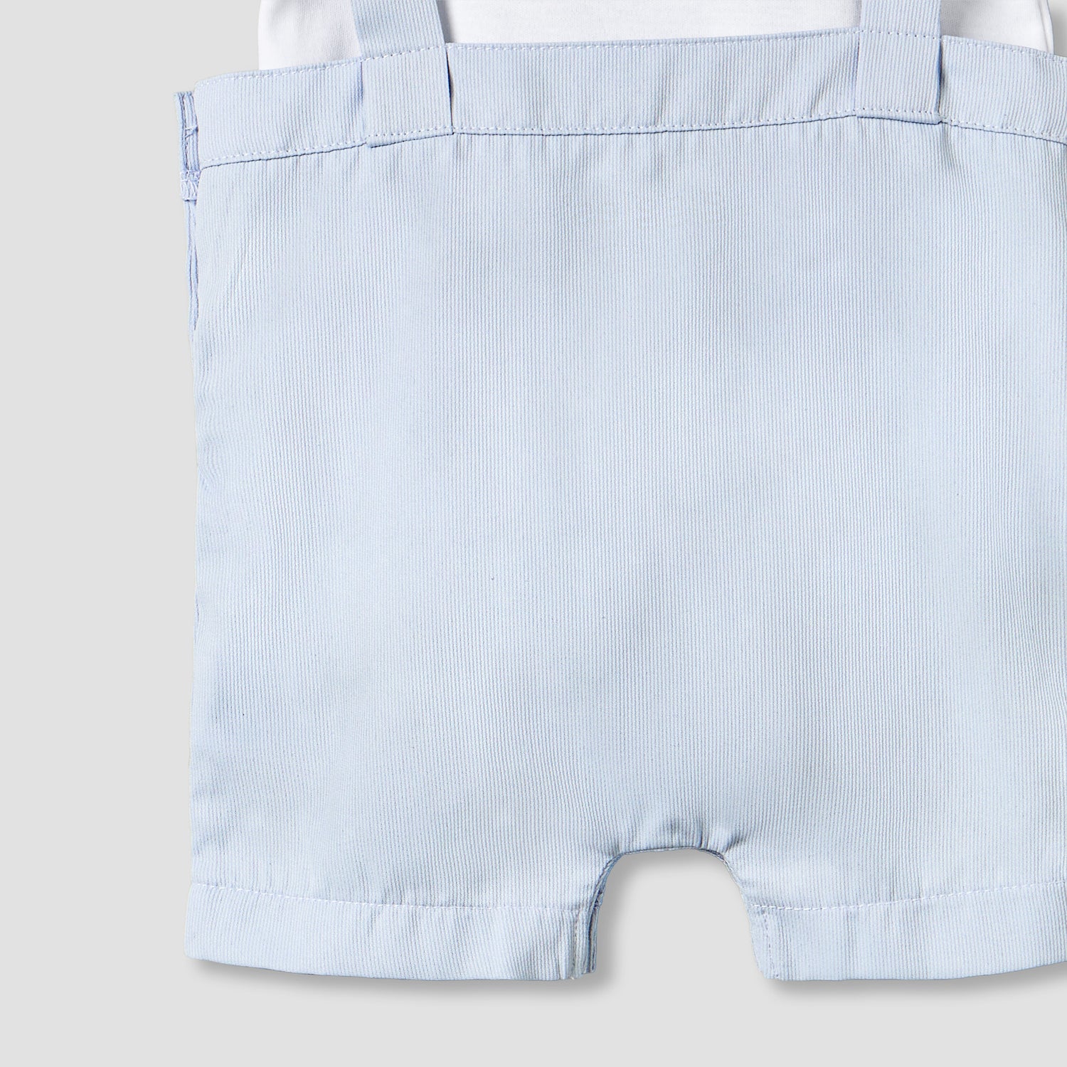 Giggles Crew Neck Short Sleeves T-shirts and Dungaree Set with Stripes