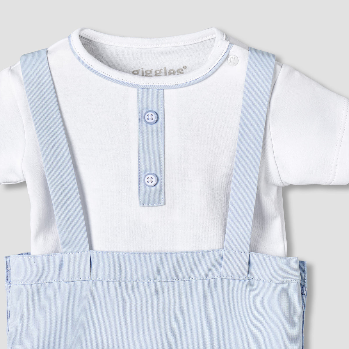 Giggles Crew Neck Short Sleeves T-shirts and Dungaree Set with Stripes