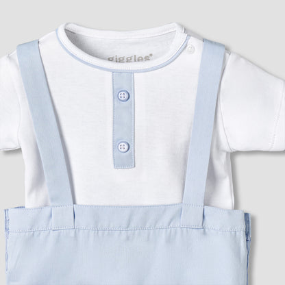 Giggles Crew Neck Short Sleeves T-shirts and Dungaree Set with Stripes