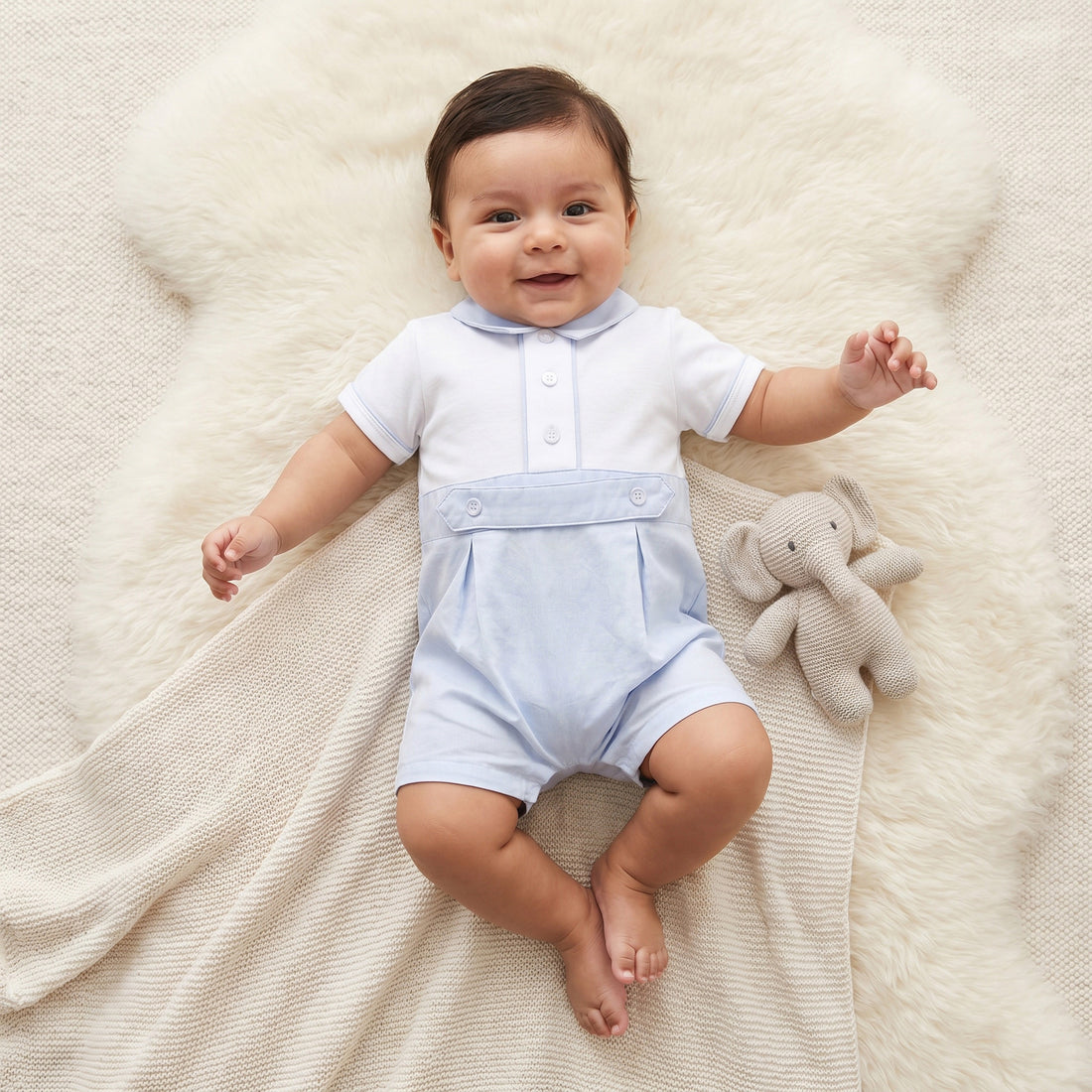 Giggles Collared Short Sleeves Romper with Panelled Design