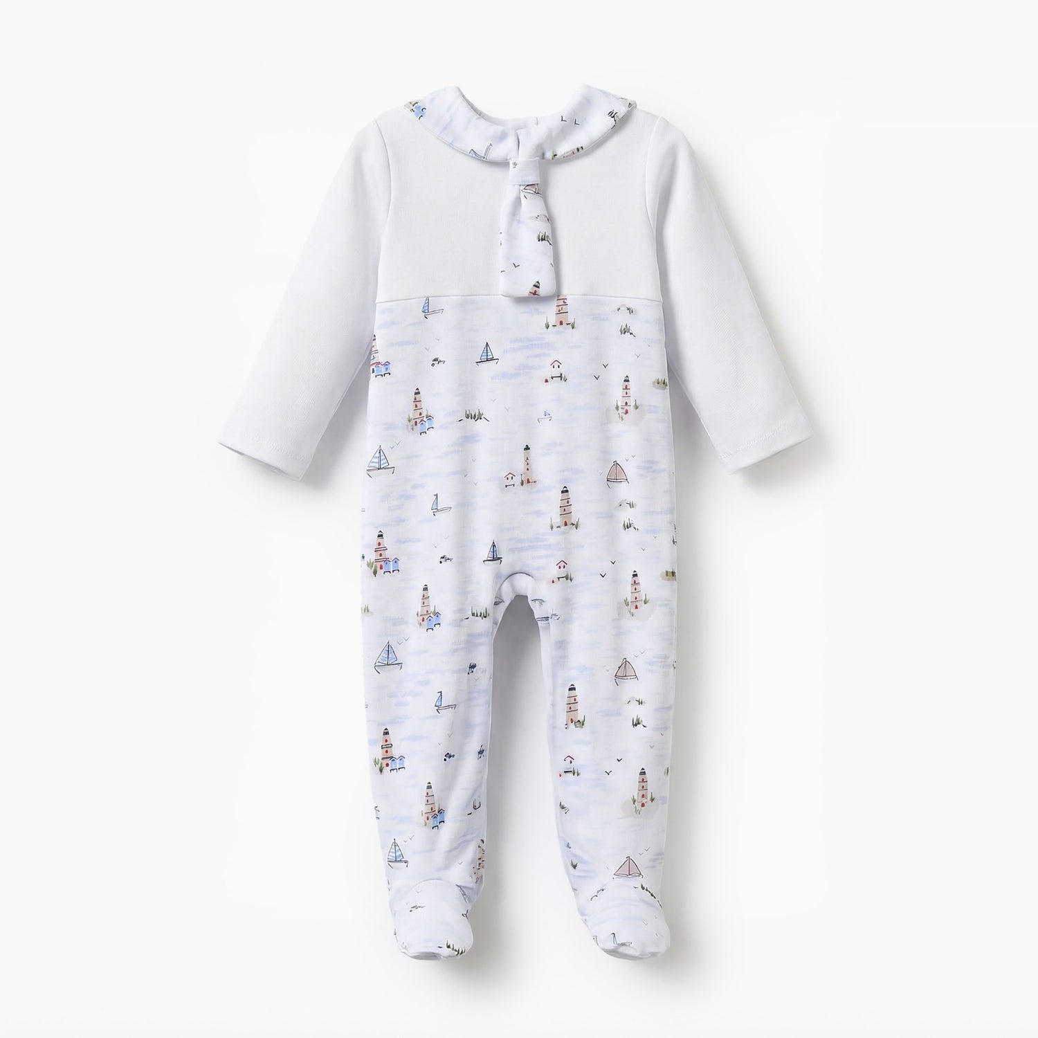 Juniors Cotton Sailor Collar Long Sleeves Sleepsuit with Nautical Print