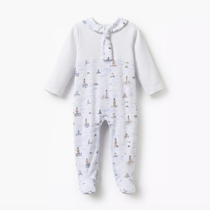 Juniors Cotton Sailor Collar Long Sleeves Sleepsuit with Nautical Print