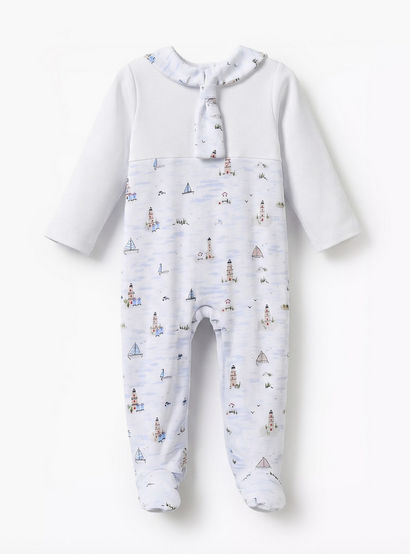 Juniors Cotton Sailor Collar Long Sleeves Sleepsuit with Nautical Print-baby-boys-clothing-nightwear-sleepsuits-image-2