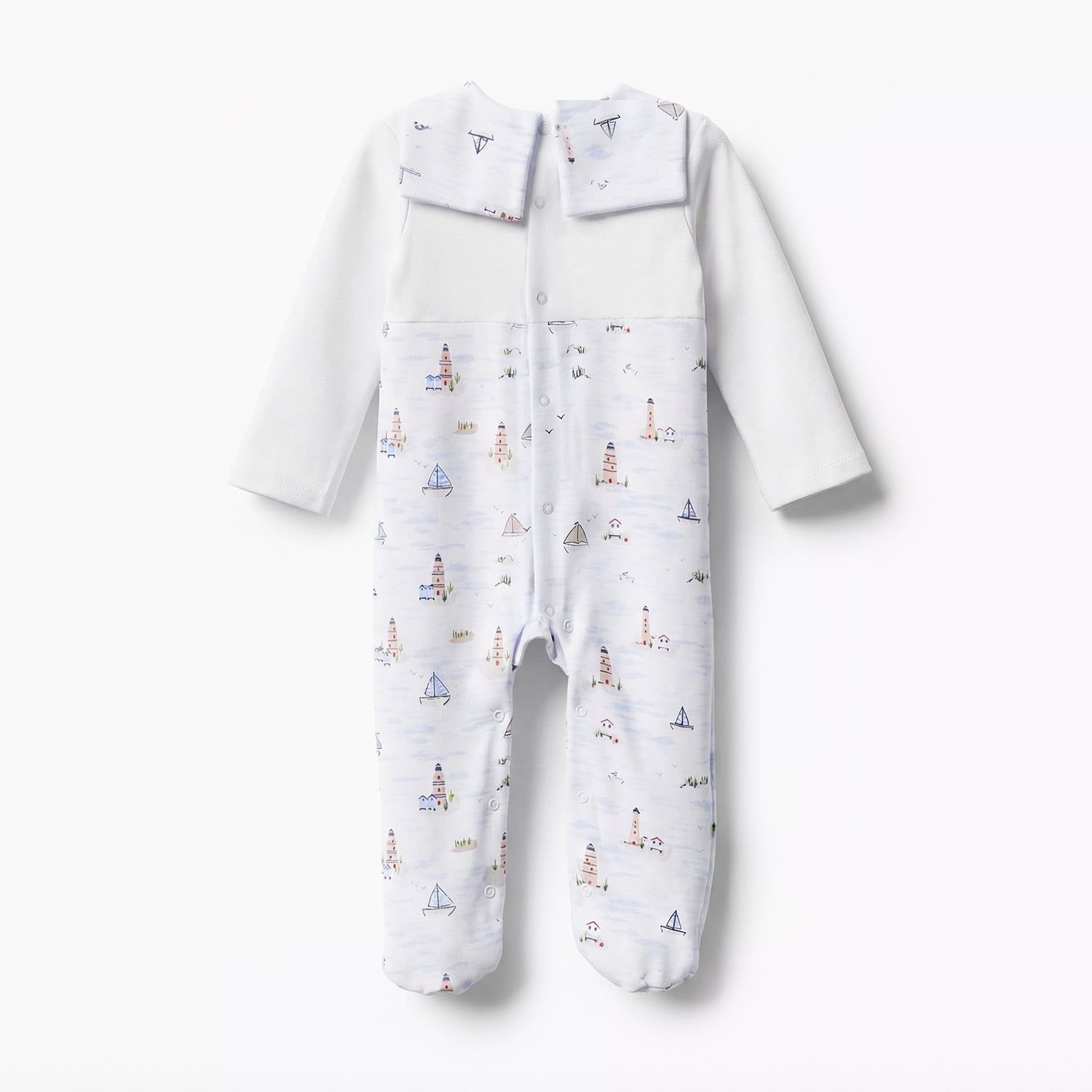 Juniors Cotton Sailor Collar Long Sleeves Sleepsuit with Nautical Print