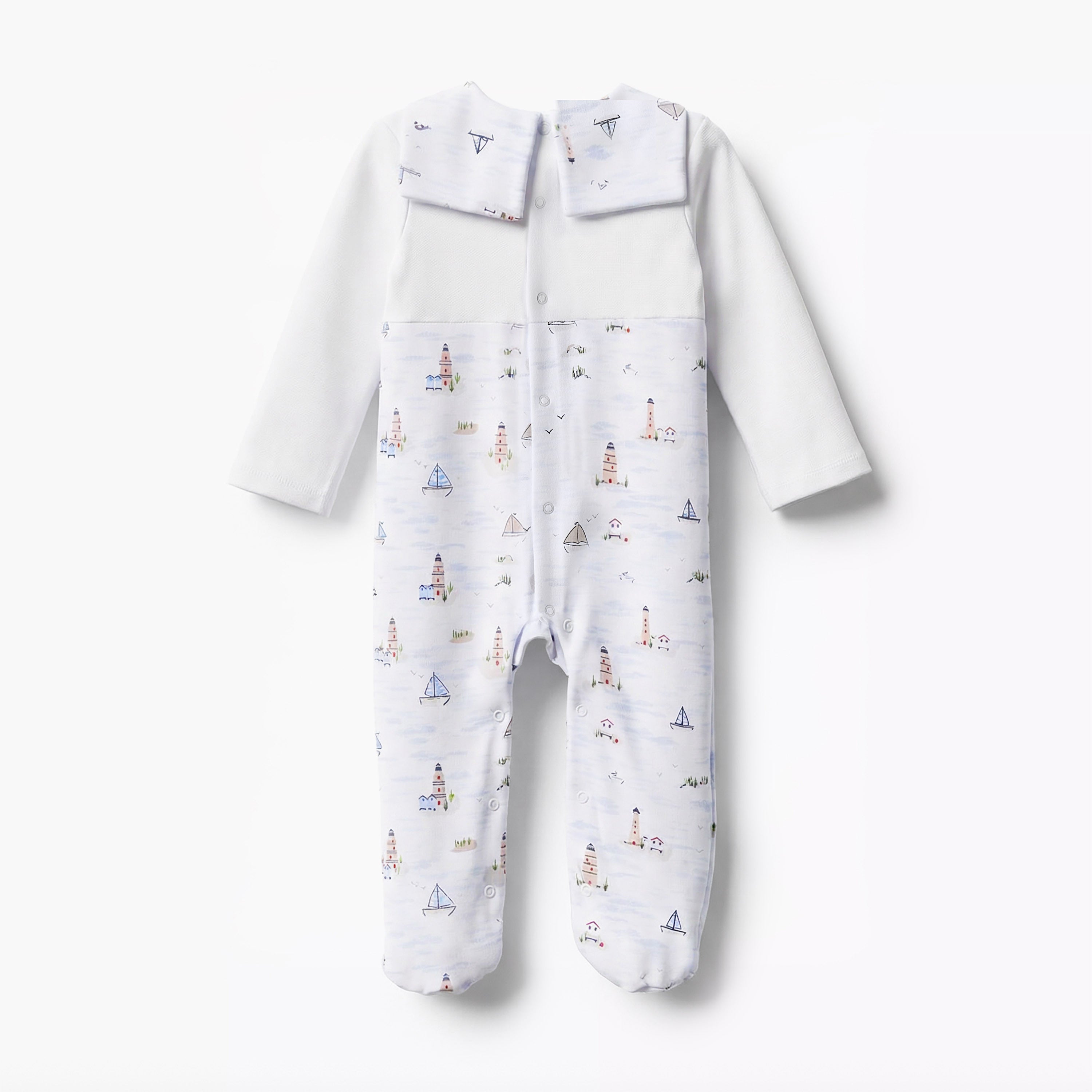 Juniors Cotton Sailor Collar Long Sleeves Sleepsuit with Nautical Print