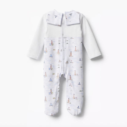 Juniors Cotton Sailor Collar Long Sleeves Sleepsuit with Nautical Print