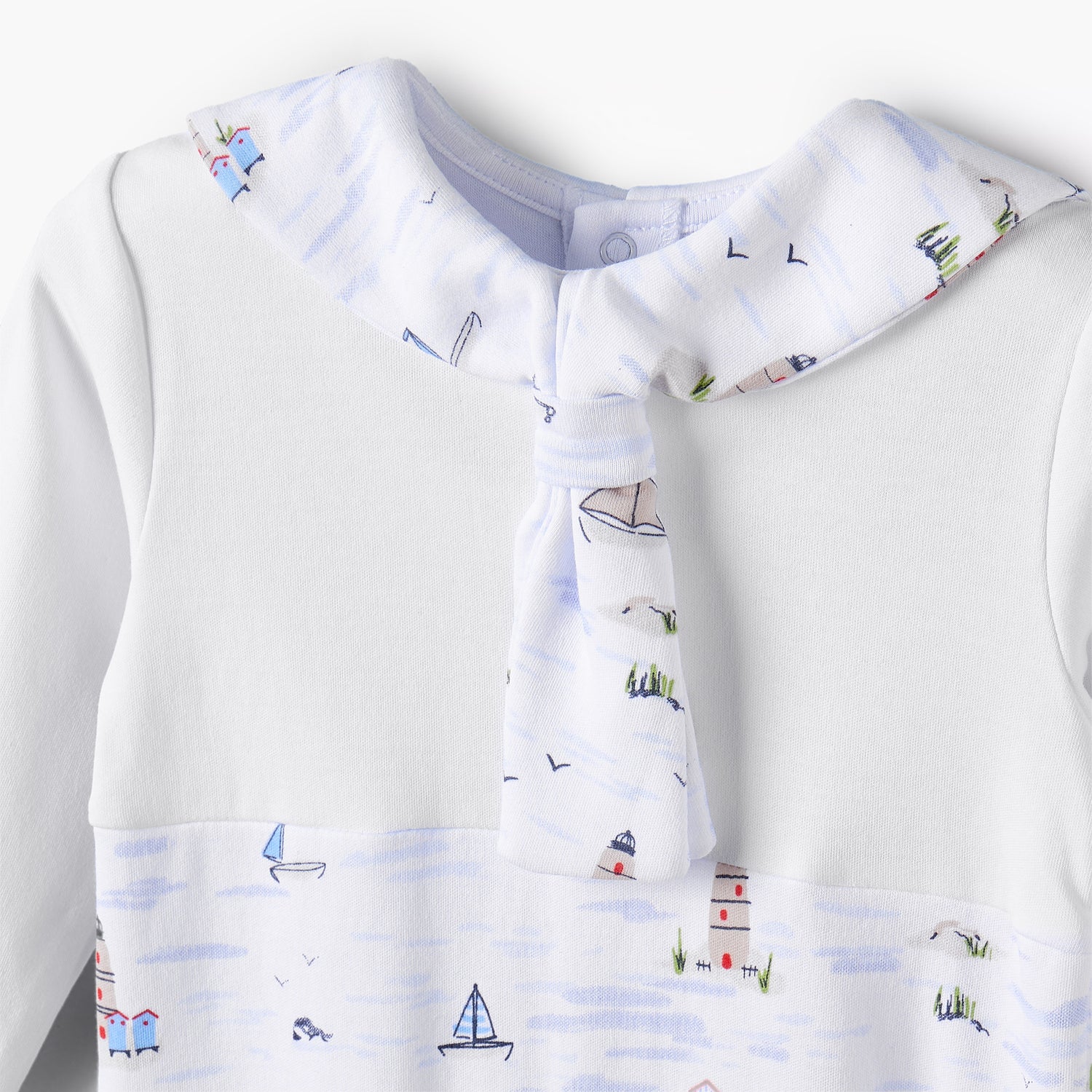 Juniors Cotton Sailor Collar Long Sleeves Sleepsuit with Nautical Print