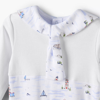 Juniors Cotton Sailor Collar Long Sleeves Sleepsuit with Nautical Print