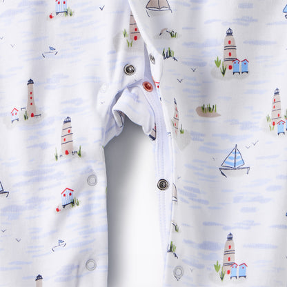 Juniors Cotton Sailor Collar Long Sleeves Sleepsuit with Nautical Print