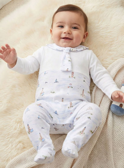 Juniors Cotton Sailor Collar Long Sleeves Sleepsuit with Nautical Print-baby-boys-clothing-nightwear-sleepsuits-image-1