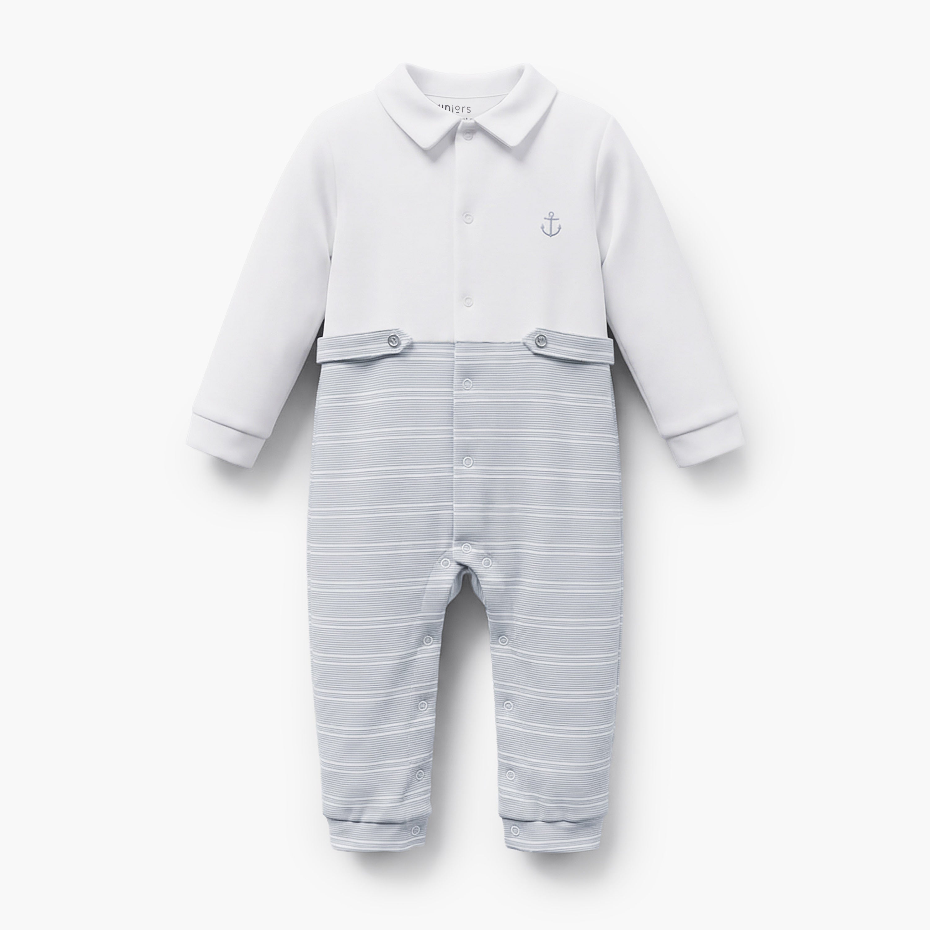 Juniors Cotton Collared Long Sleeves Sleepsuit with Stripes