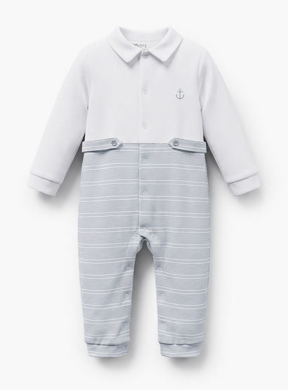Juniors Cotton Collared Long Sleeves Sleepsuit with Stripes-baby-boys-clothing-nightwear-sleepsuits-image-2