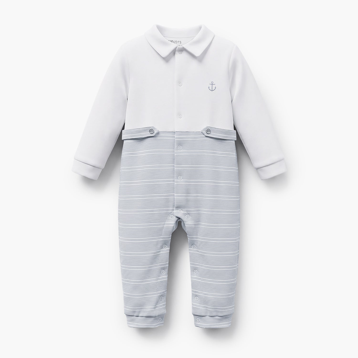 Juniors Cotton Collared Long Sleeves Sleepsuit with Stripes - Blue / 12-18 mths