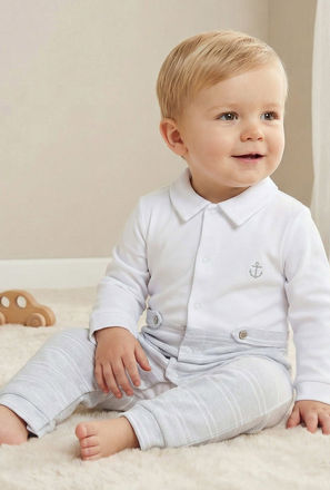 Juniors Cotton Collared Long Sleeves Sleepsuit with Stripes