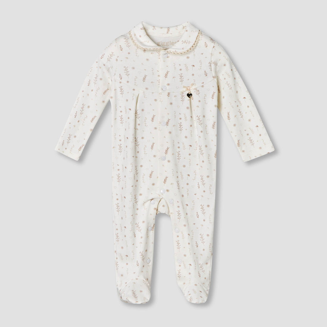Giggles Supima Cotton Peter Pan Collar Long Sleeves Sleepsuit with Floral Print