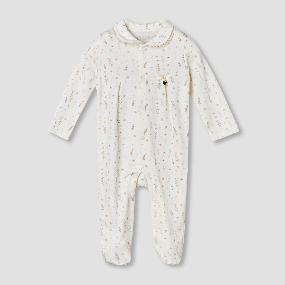 Giggles Supima Cotton Peter Pan Collar Long Sleeves Sleepsuit with Floral Print