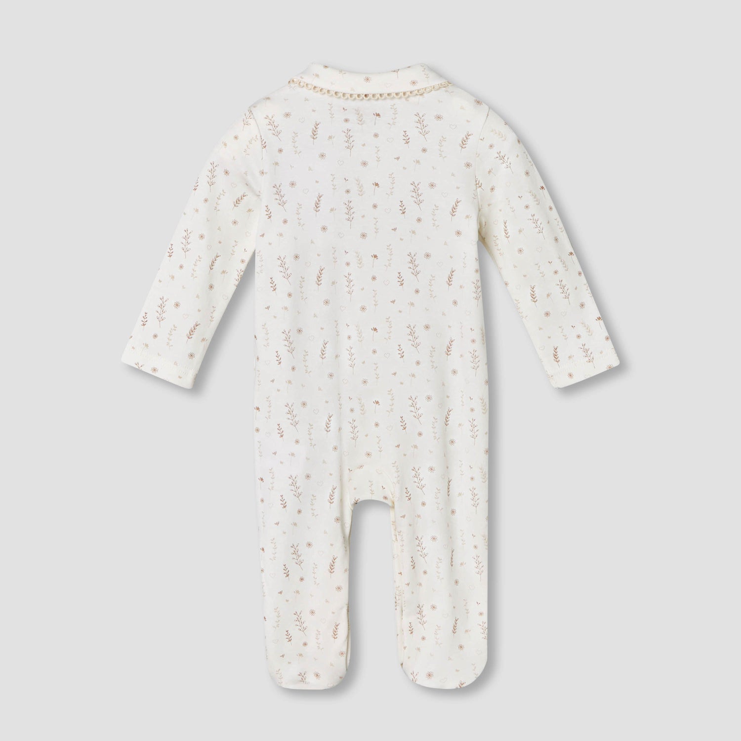 Giggles Supima Cotton Peter Pan Collar Long Sleeves Sleepsuit with Floral Print