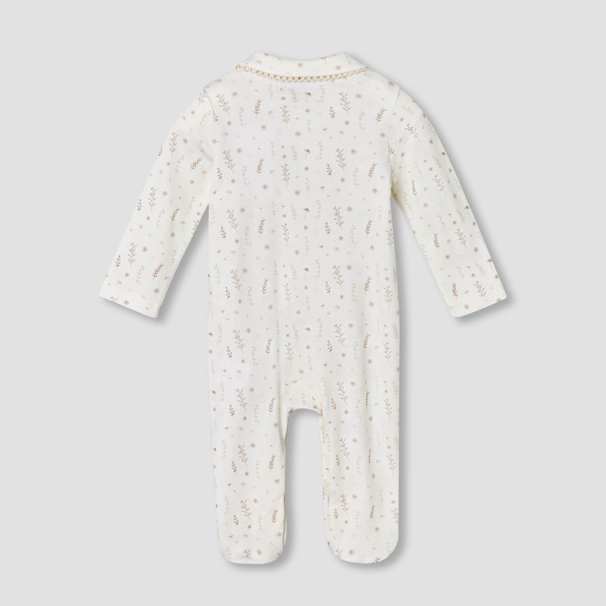 Giggles Supima Cotton Peter Pan Collar Long Sleeves Sleepsuit with Floral Print