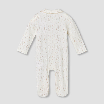 Giggles Supima Cotton Peter Pan Collar Long Sleeves Sleepsuit with Floral Print