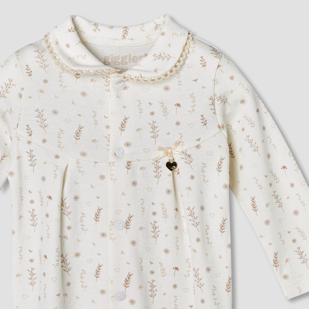 Giggles Supima Cotton Peter Pan Collar Long Sleeves Sleepsuit with Floral Print