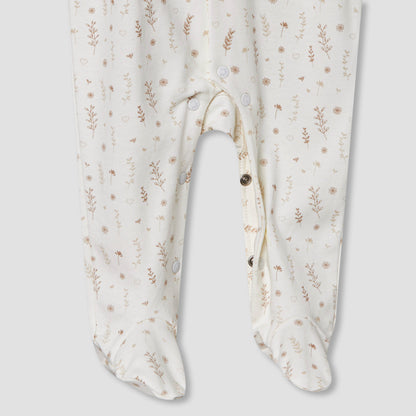 Giggles Supima Cotton Peter Pan Collar Long Sleeves Sleepsuit with Floral Print