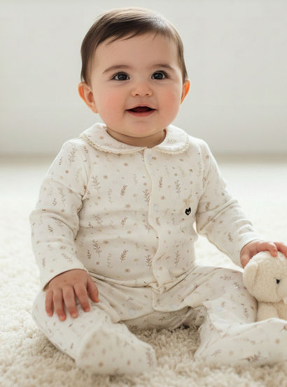 Giggles Supima Cotton Peter Pan Collar Long Sleeves Sleepsuit with Floral Print-baby-girls-clothing-nightwear-sleepsuits-image-1
