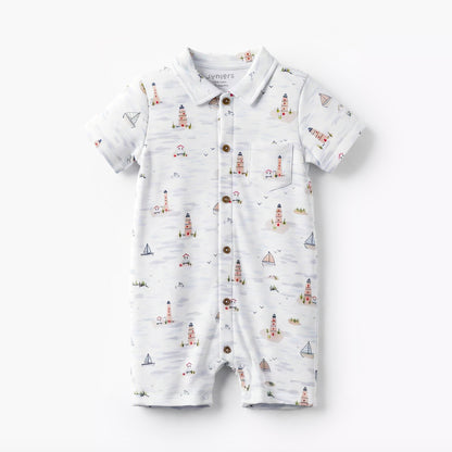 Juniors Collared Short Sleeve Romper with Button Closure - White / 12-18 mths
