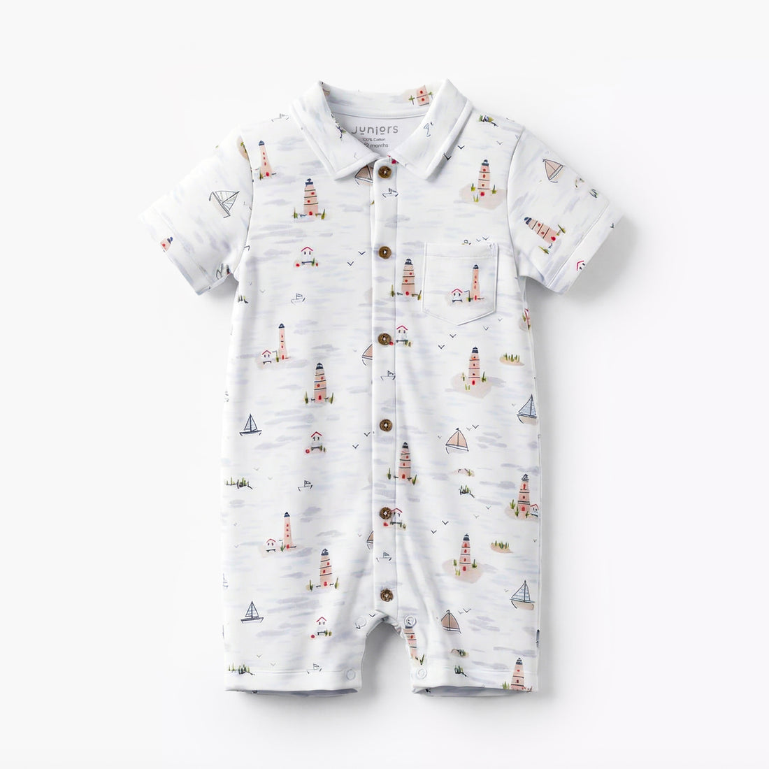 Juniors Collared Short Sleeve Romper with Button Closure