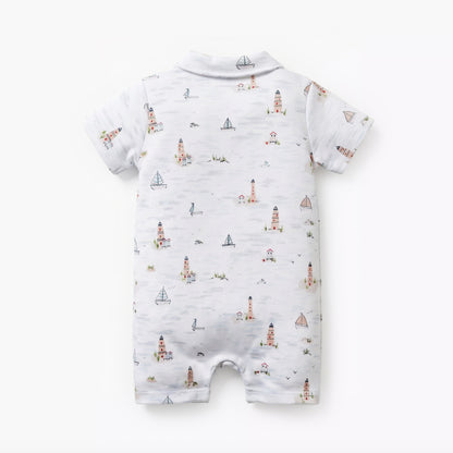 Juniors Collared Short Sleeve Romper with Button Closure