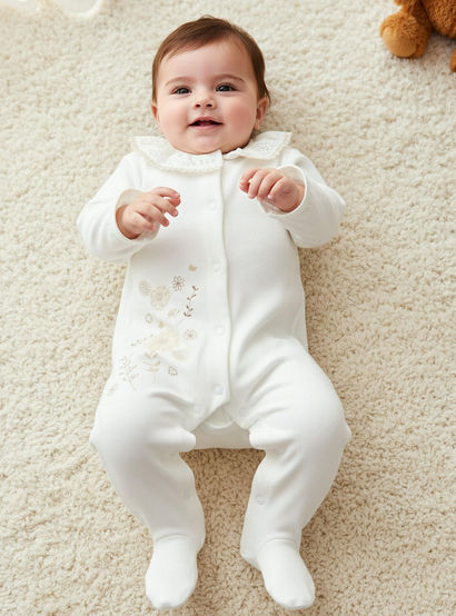 Giggles Supima Cotton Collar Long Sleeves Sleepsuit with Floral Embroidery-baby-girls-clothing-nightwear-sleepsuits-image-1