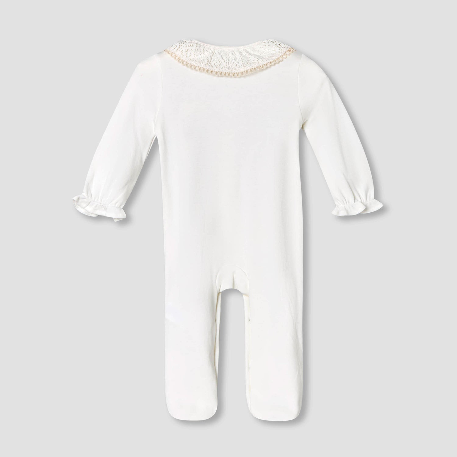 Giggles Supima Cotton Collar Long Sleeves Sleepsuit with Floral Embroidery