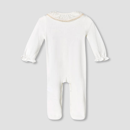 Giggles Supima Cotton Collar Long Sleeves Sleepsuit with Floral Embroidery