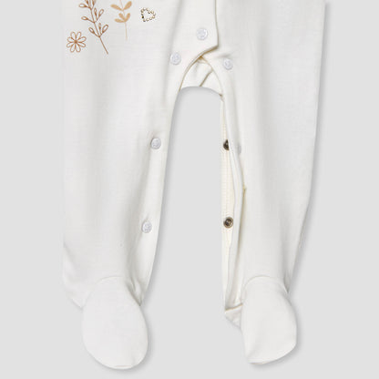 Giggles Supima Cotton Collar Long Sleeves Sleepsuit with Floral Embroidery