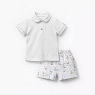 Juniors Cotton Collared Short Sleeves T-shirt and Shorts Set with Nautical Print-undefined-image-1