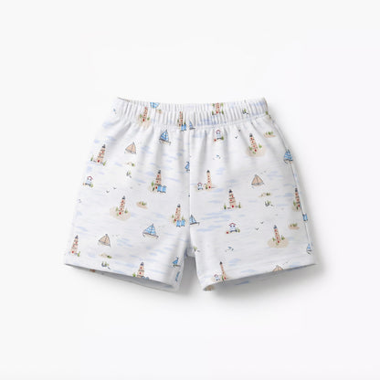 Juniors Cotton Collared Short Sleeves T-shirt and Shorts Set with Nautical Print