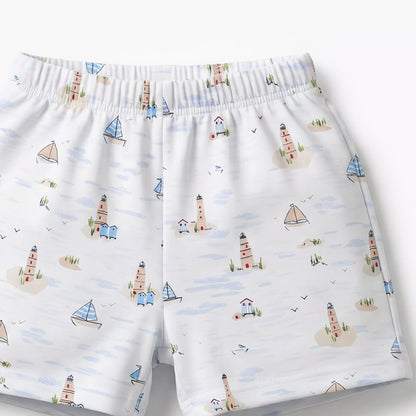 Juniors Cotton Collared Short Sleeves T-shirt and Shorts Set with Nautical Print