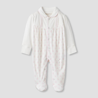 Giggles Pram Print Collared Sleepsuit with Long Sleeves - Cream / 9-12 mths