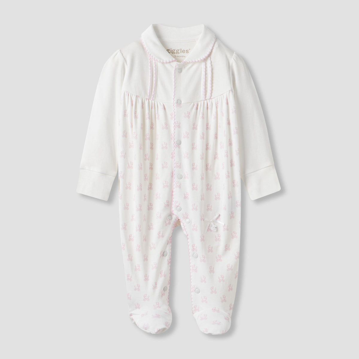 Giggles Pram Print Collared Sleepsuit with Long Sleeves