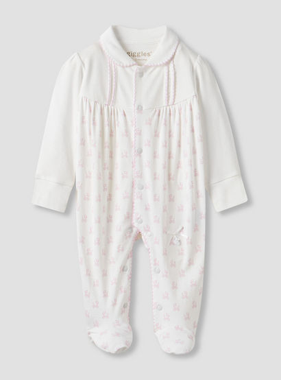 Giggles Pram Print Collared Sleepsuit with Long Sleeves-baby-girls-clothing-nightwear-sleepsuits-image-1