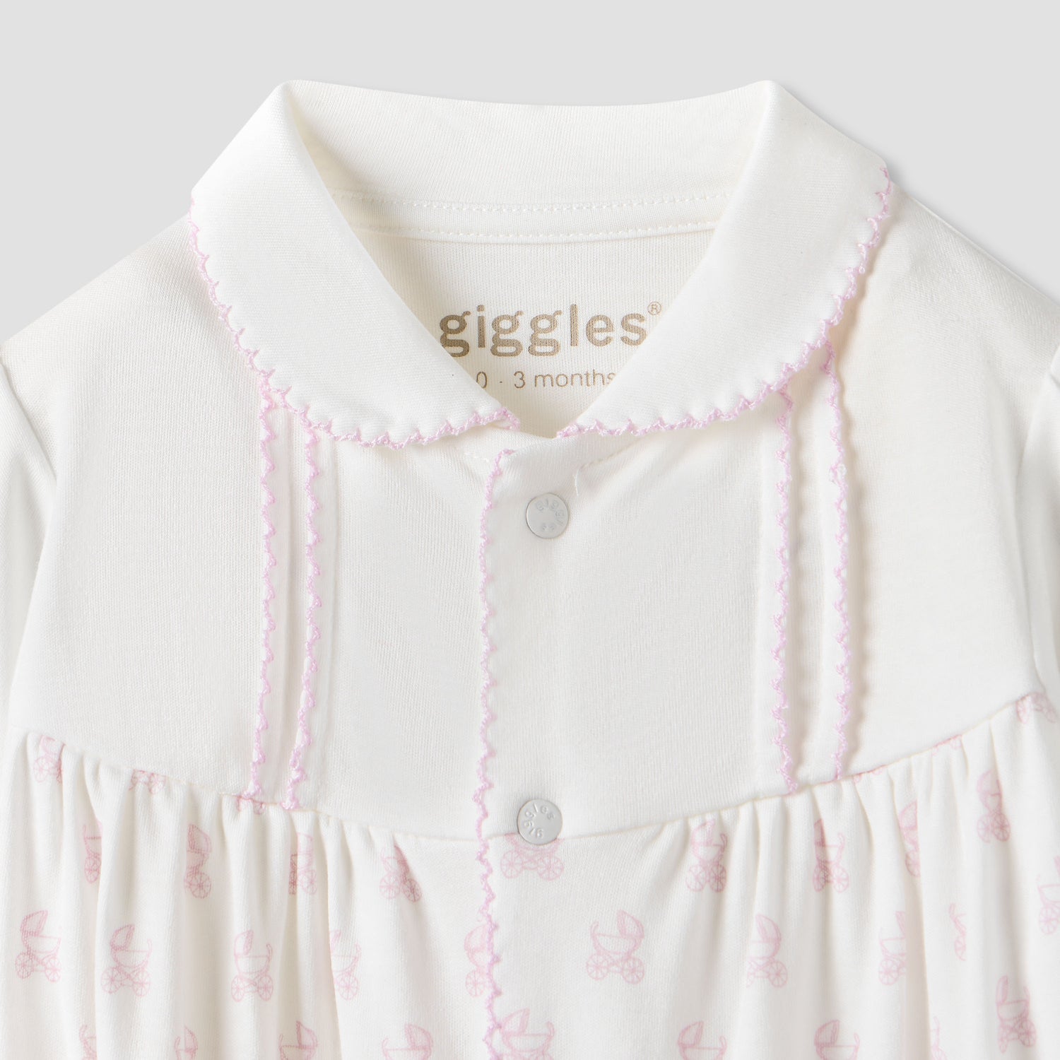 Giggles Pram Print Collared Sleepsuit with Long Sleeves
