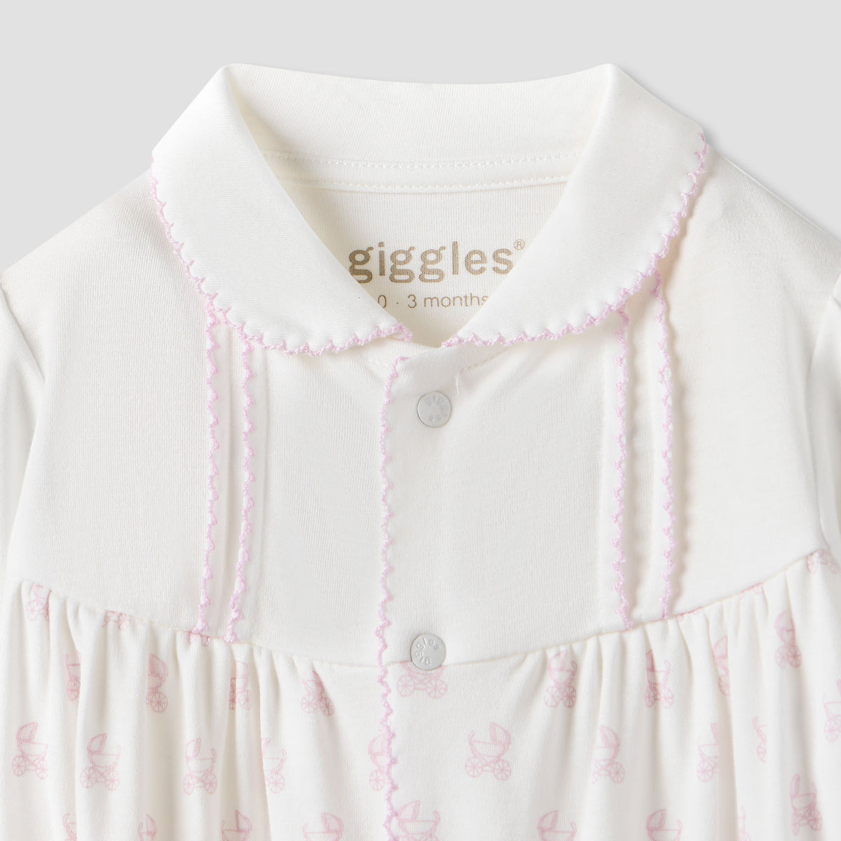 Giggles Pram Print Collared Sleepsuit with Long Sleeves