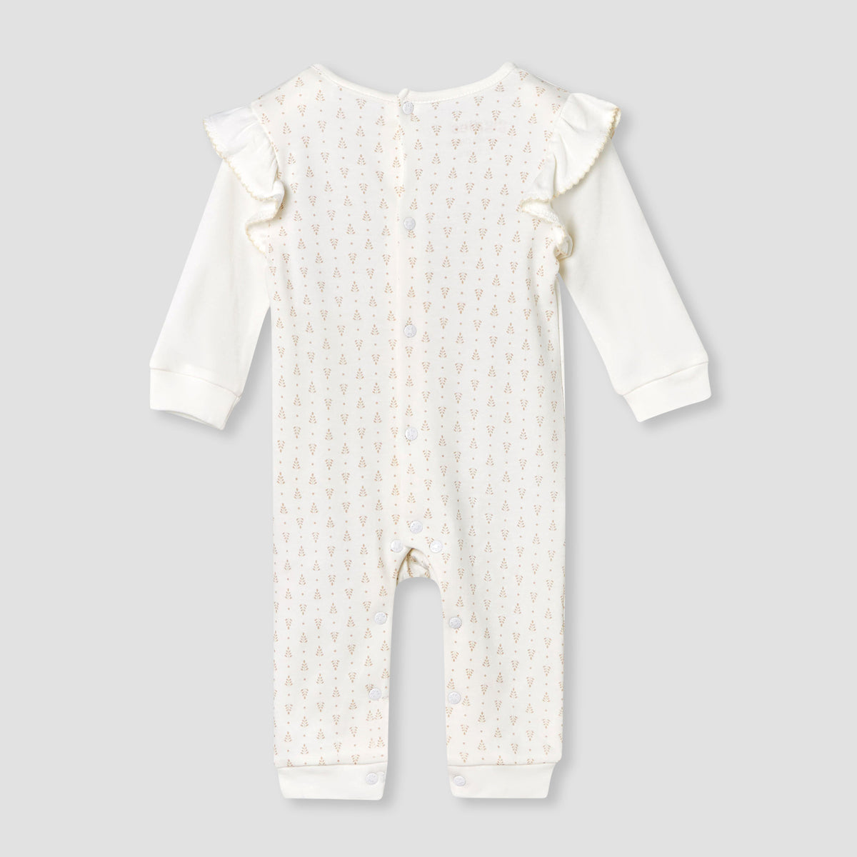 Giggles Cotton Round Neck Long Sleeves Sleepsuit with Floral Embroidery