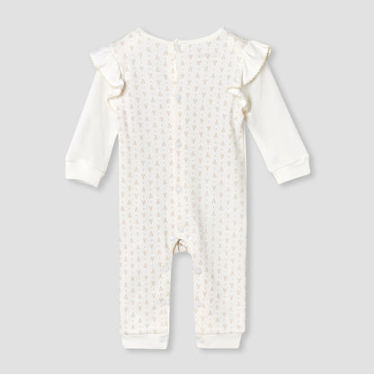Giggles Cotton Round Neck Long Sleeves Sleepsuit with Floral Embroidery