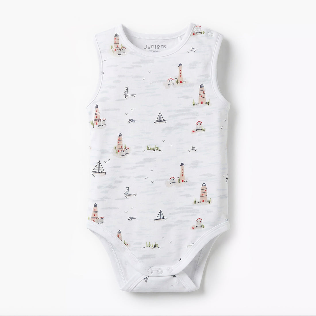 Juniors Round Neck Sleeveless Bodysuit with Snap Button Closure - White / 12-18 mths