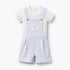 Juniors Round Neck Short Sleeves T-shirt and Dungaree Set with Stripes - Blue / 12-18 mths