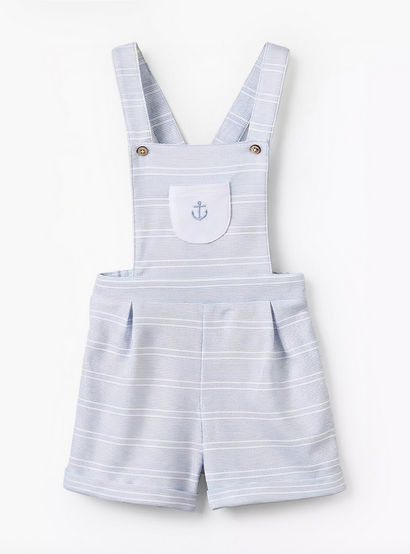 Juniors Round Neck Short Sleeves T-shirt and Dungaree Set with Stripes-baby-boys-clothing-setsandcoords-image-3