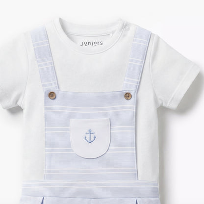 Juniors Round Neck Short Sleeves T-shirt and Dungaree Set with Stripes