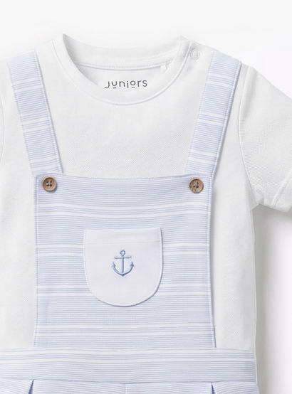Juniors Round Neck Short Sleeves T-shirt and Dungaree Set with Stripes-baby-boys-clothing-setsandcoords-image-5
