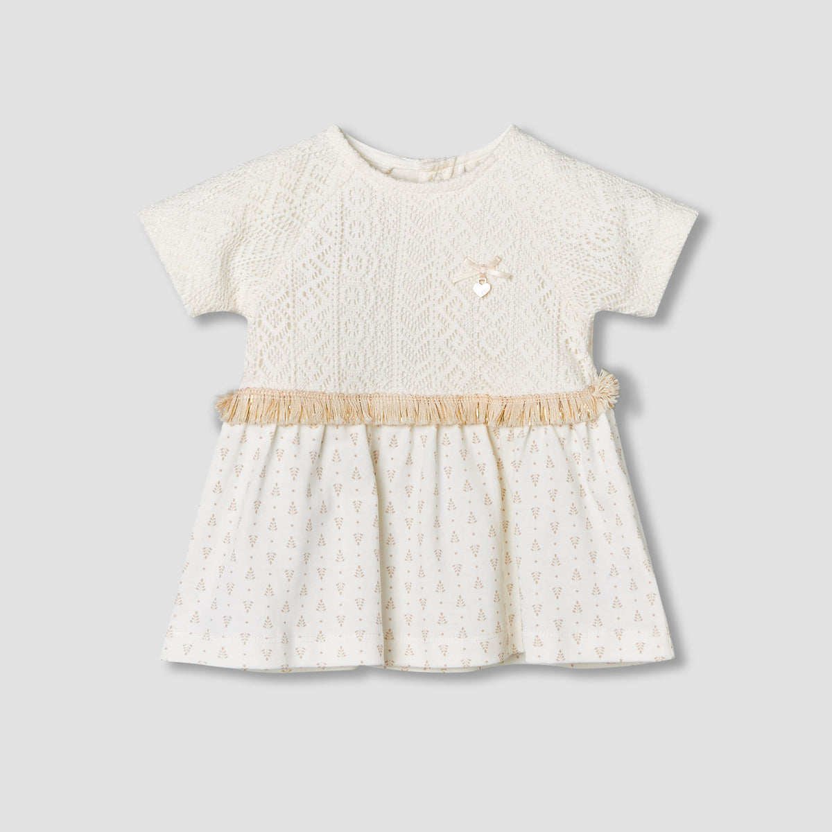 Giggles Short Sleeves A-line Dress with Lace Texture
