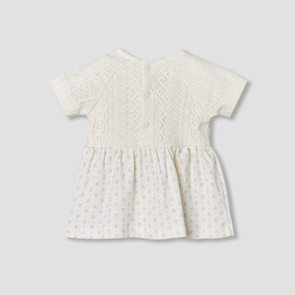 Giggles Short Sleeves A-line Dress with Lace Texture